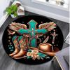 1Pc Cowgirl Boots Hat Circular Print Rug - Home Decoration Carpet For Living Room Bedroom Flooring Computer Chair Area Rug