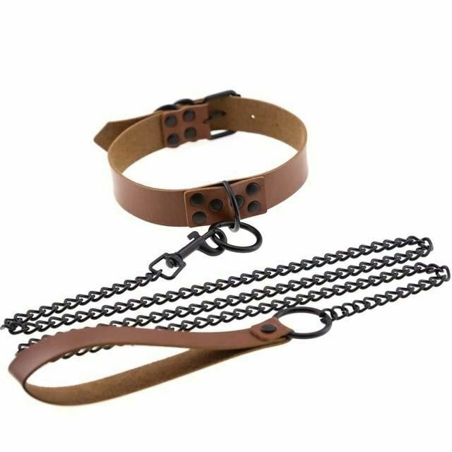 Rivet Slave Collar With Leash Pet Play Owned Submissive Collars & Leashes