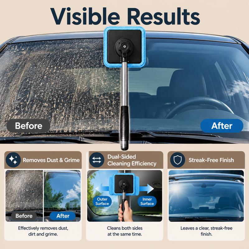 Extendable Handle Windshield Cleaner Magnetic Lock Glass Cleaning Kit Car Window Cleaning Tool Detachable Pads Streak-Free