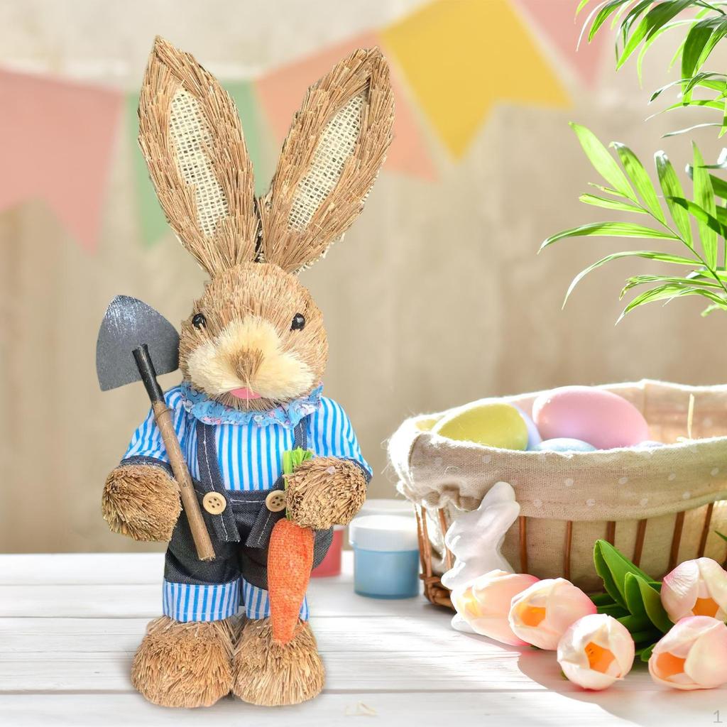 Bunny Figurine Artificial Animal Model Sculpture Doll Statue for Kitchen Easter Day Tabletop Party