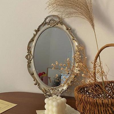 Oval Shape Decorative Wall Mirror Glass Material French Vintage Jewelry Storage Tray Desktop Size Mirror Plate Serving Platter