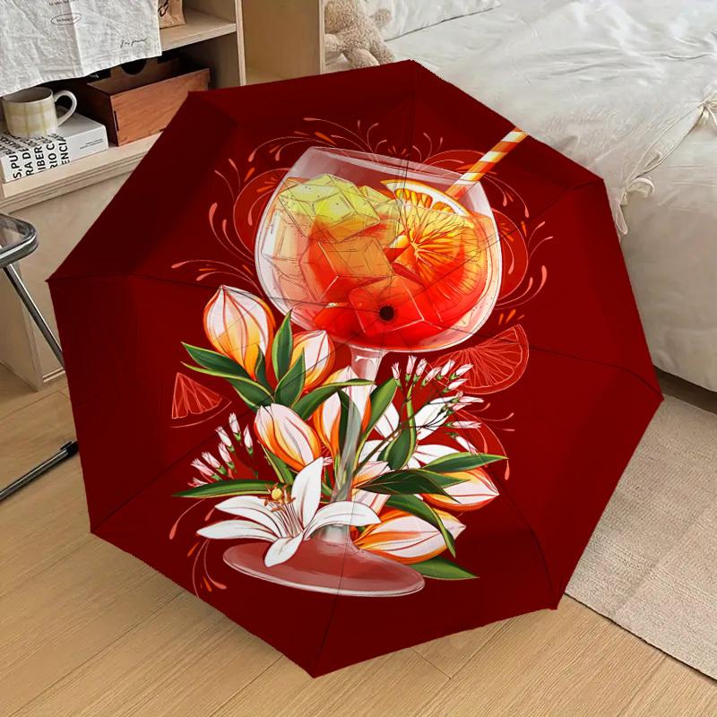 1PC cocktail flowersAutomatic Open/Close Umbrella with Windproof, 8-Rib Sturdy Canopy, Durable Ribs, Fashionable Design, Outdoor Accessory, Fun Prin,