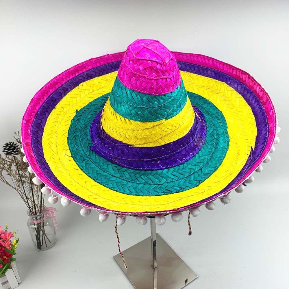 Wide Brim Mexican Party Hat Natural Straw Carnival Sombrero Outdoor Mexican Straw Hats  Men Women