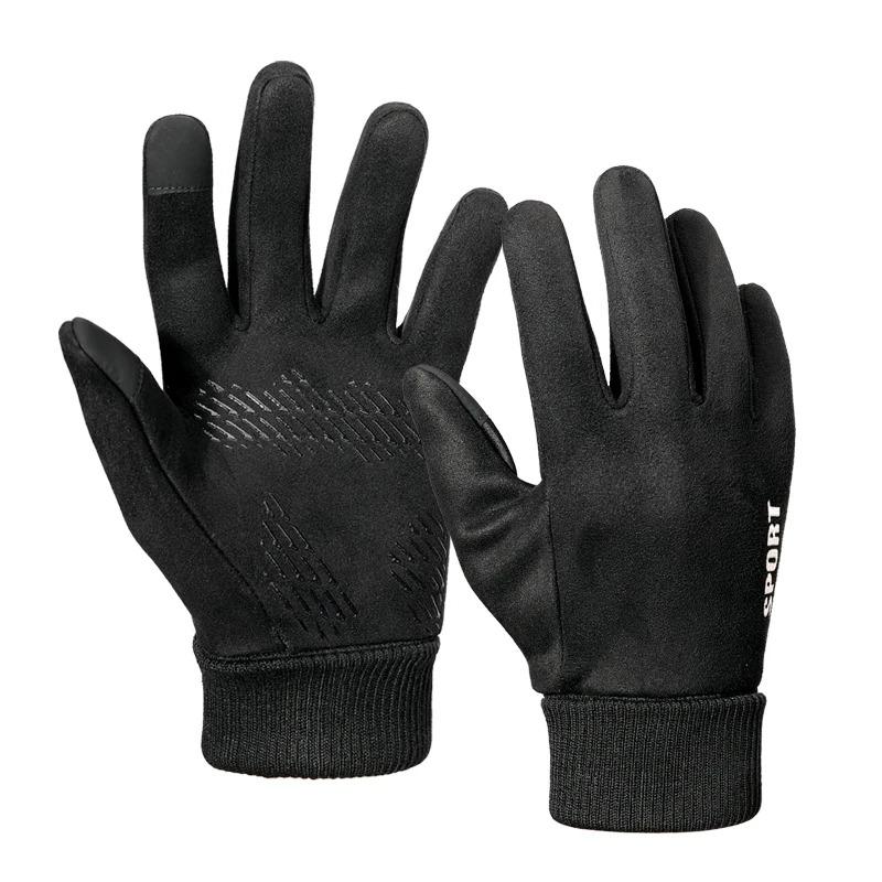 Suede Fabric Men's Gloves Soft Autumn Winter Thick Warm Male Skin-Friendly Skiing Non-Slip Cycling Elastic Touchscreen Gloves.