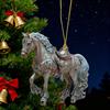 2 Pcs Horse Christmas Ornament Acrylic Sparkly Rhinestones Horse Hanging Decoration 2D Flat Christmas Tree Ornament for Horse Lovers