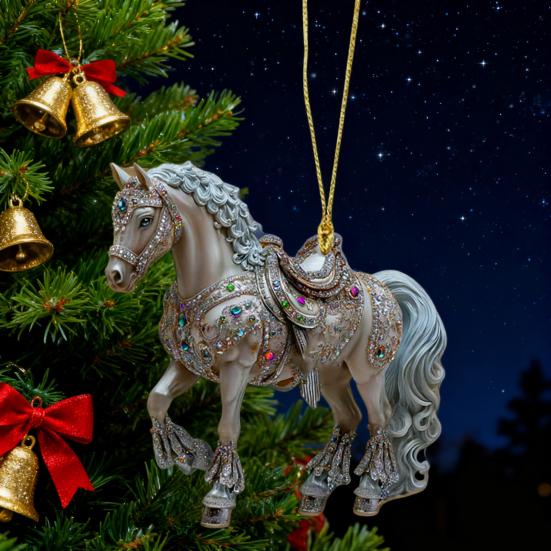 2 Pcs Horse Christmas Ornament Acrylic Sparkly Rhinestones Horse Hanging Decoration 2D Flat Christmas Tree Ornament for Horse Lovers