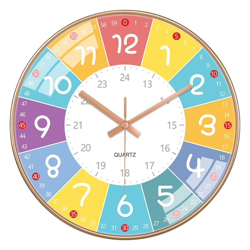Настенные часы для обучения времени, 14-дюймовые, для раннего развития, бесшумные, с большими цветными цифрами, обучающие часы для детской спальни 14 inch