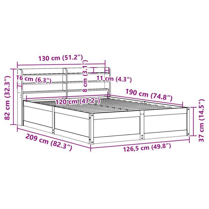 VidaXL Cadre de lit avec tête de lit 120x190 cm bois de pin massif, meuble de chambre à coucher, sommier, lit en bois, lit, 3307101