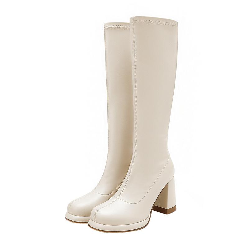 

Универсальные сапоги на высоком каблуке с застежкой-молнией сзади, весна 2024, новые водонепроницаемые сапоги с квадратным носком и толстым каблуком, женские рыцарские сапоги 37