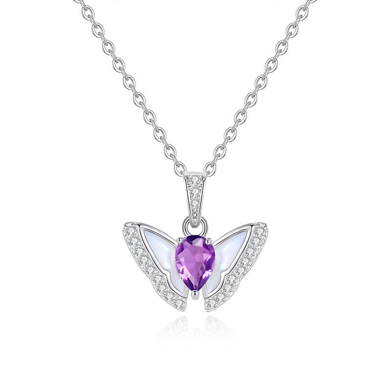 

Natural crystal stone Fritillary butterfly pendant s925 sterling silver light luxury necklace women s niche high-enddesign clavicle chain fashion gift 925 silver
