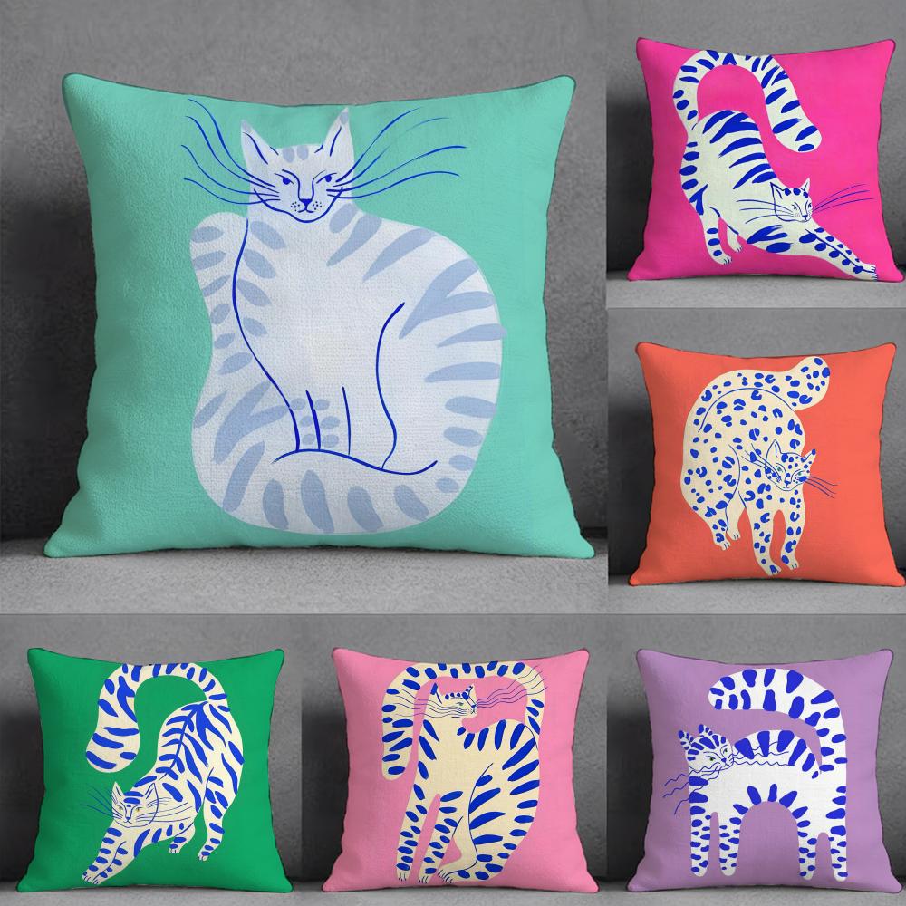 Flat Style Illustration Colorful Cats Pillow Case Pillowcase Doublesided Printed Sofa Cushion Bedroom Headboard Pillow