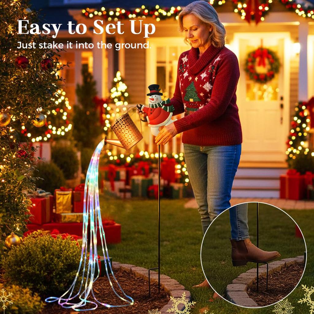Christmas Patio Decorations, Solar-powered Christmas Snowman Lights, Warm-colored Lights