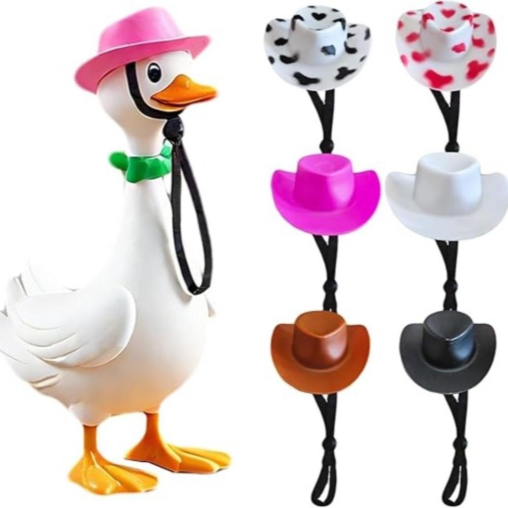 Resin Cowboy Hat with Rope Goose Statue Cap Fun Mini Desk Goose Hat Desk Accessories