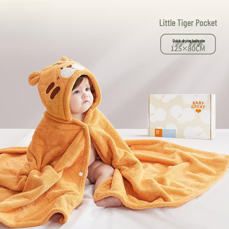 Super Soft Hooded Children's Coral Fleece Bath Towel Poncho - Thick, Absorbent, and Quick-Drying Baby Bathrobe