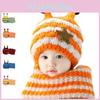 Winter Kids Hat With Plush Ear Protection Big Five-pointed Star Hat Scarf Set Striped Woolen Material Blue Yellow Orange Red Pink