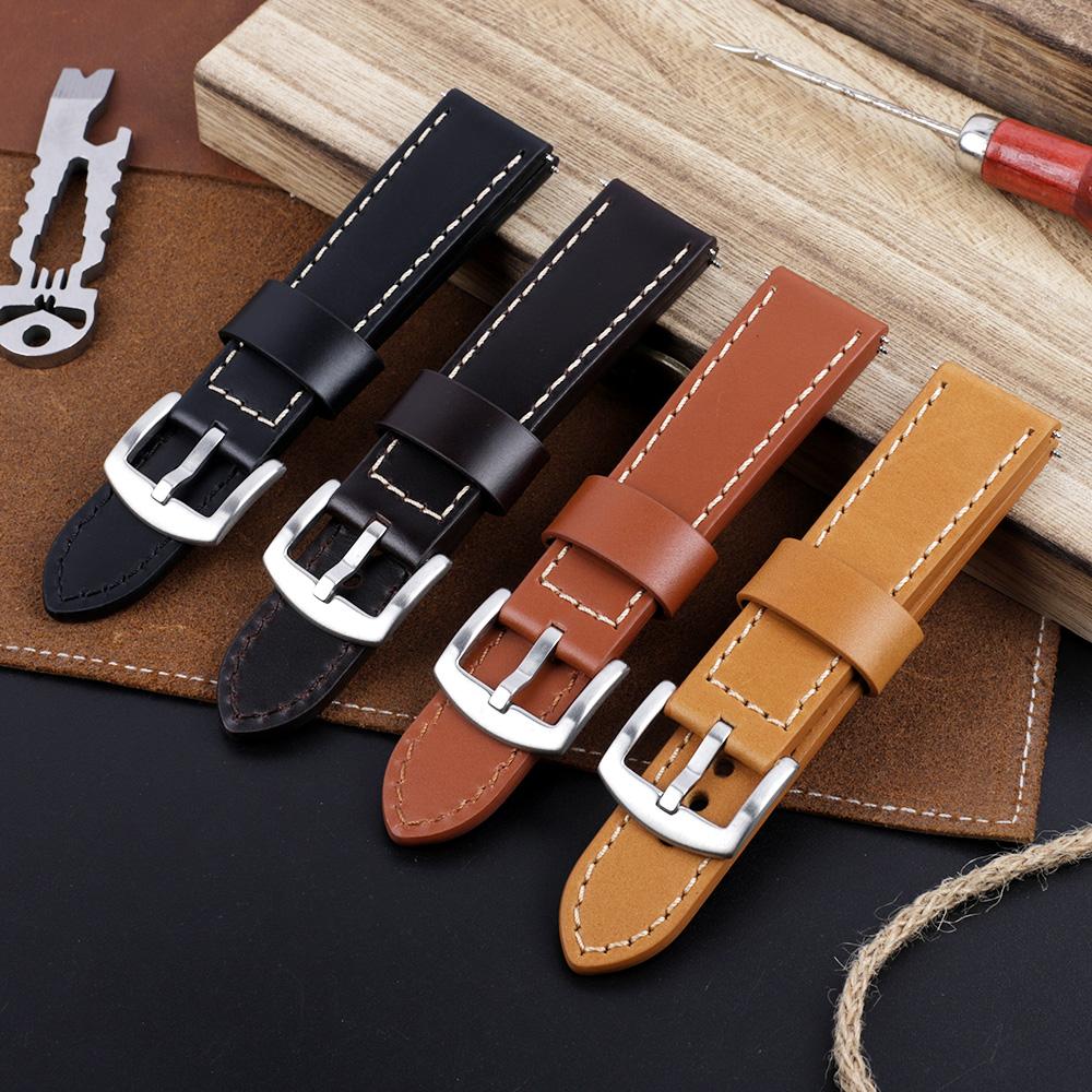 Calfskin Genuine Leather Strap 18mm 20mm 22mm 24mm First Layer Cowhide Quick Release Watch Band Smartwatch Watches Accessories