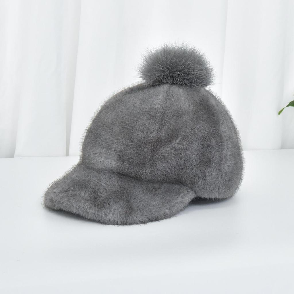 Imitation mink environmentally friendly duck tongue hat with adjustable female winter fur ball hat