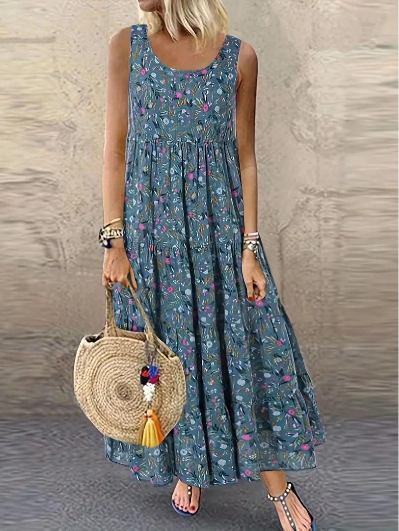 

2026 European & American Women s Floral Spaghetti Strap Sleeveless Dress XL синій