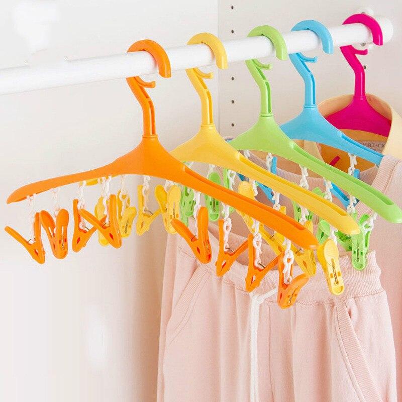 Multi-function Baby Hanger Windproof buckle clothes hanger +8 clips plastic 360 degree rotation drying rack for closet organizer