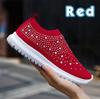 Women's Lightweight Breathable Mesh Elastic Casual Shoes Striped Rainbow Rhinestone Shoes
