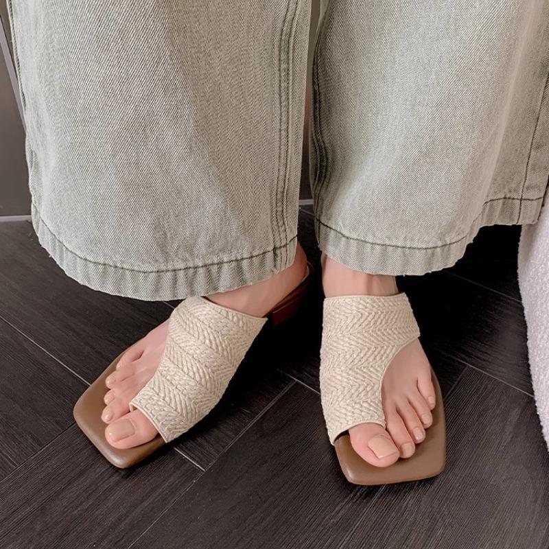 Fashion 2025 Fashion Square Toe Women Weave Kitting Sandals Thick Heels Slip on Solid Color Casual Street Summer Shoes for Ladies