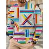 3D Color Block & Geometric Pattern Printed Short Sleeved Men's T-shirts - Soft Medium Stretch Polyester Fabric Spring and Autumn Relaxed Fit Clothing