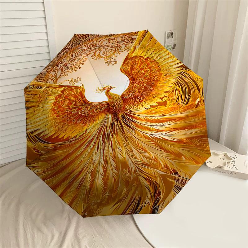 1PC Phoenix Feather Automatic Open/Close Umbrella Compact Folding Umbrella with 8-Rib Shaft lightweight esign, Highquality Fabric1181A