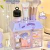 Transparent Desktop Storage Box Creative Small House Pen Holder Student Kawaii Stationery Cosmetic Organizer Rack Drawer Cute