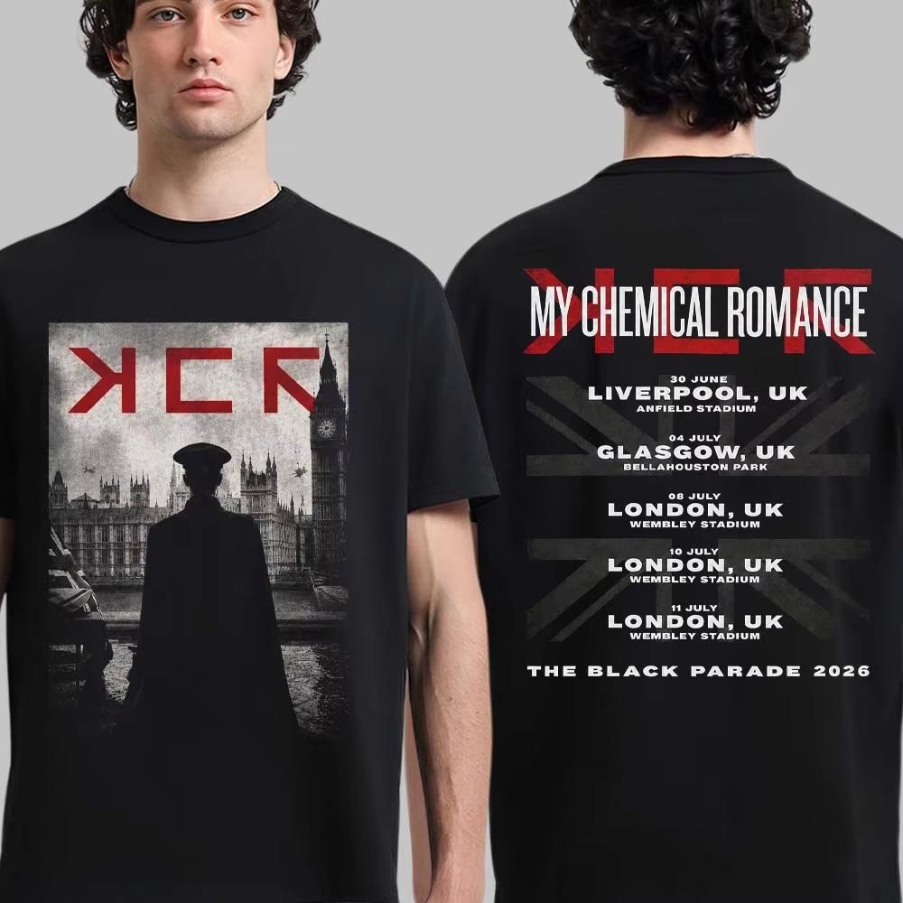 2026 My Chemical Rounisexce The Black Parade Tour Uk Unisexs T Shirt 100cotton Unisexs Unisexs Popular Fashion Fan Casual Tshirt