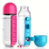 2 IN 1 Portable Water Bottle 600ml Sport Water Bottle With Built-in Daily 7 Daily Pill Box Vitamin Organizer Outdoor Tool