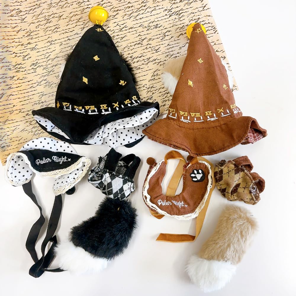 Wizard Plush Clothes [Hat, Tail, Overalls, and Collar Set] for 10cm, Brown, Plush Clothes, Kigurumi Accessories, Otaku Activities, Doll, Mascot,