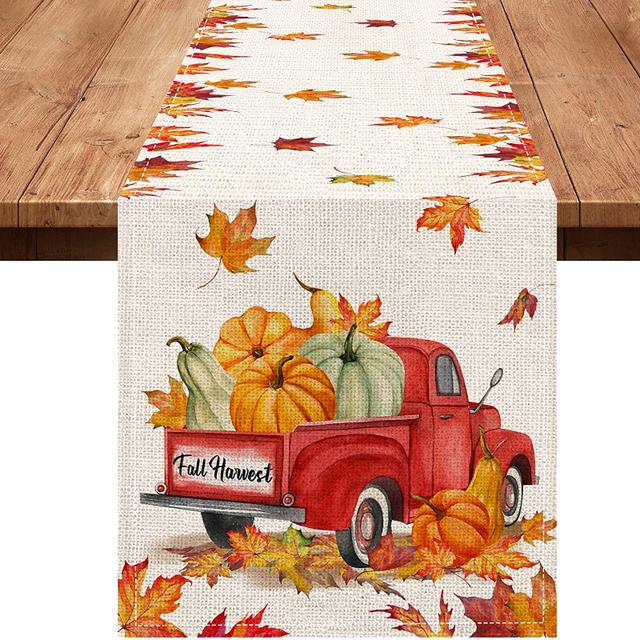 

Осенние скатерти, льняные желто-оранжевые тыквы, грузовик, кленовый лист, деревенский дом, праздничный декор, домашняя кухня, вечеринка на открытом воздухе 150x33cm