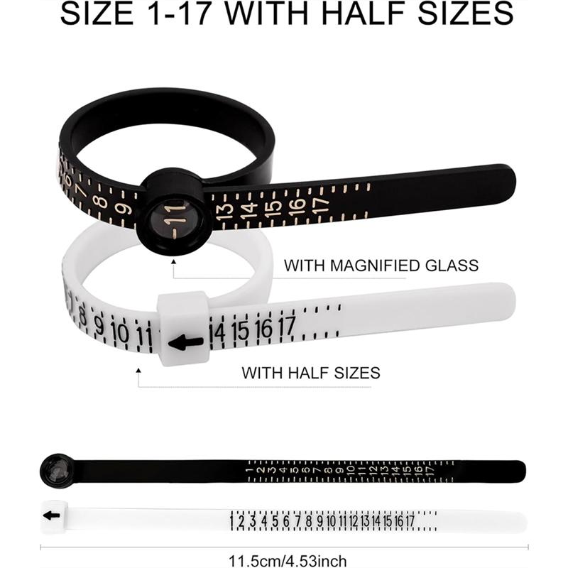 A96I-US Ring Size 0-13, Ring Sizer A-Z, 4Pcs Ring Sizer Measuring Tool Kit, Ring Mandrel Measurer, 2 PCS Size 1-17 Rings Size