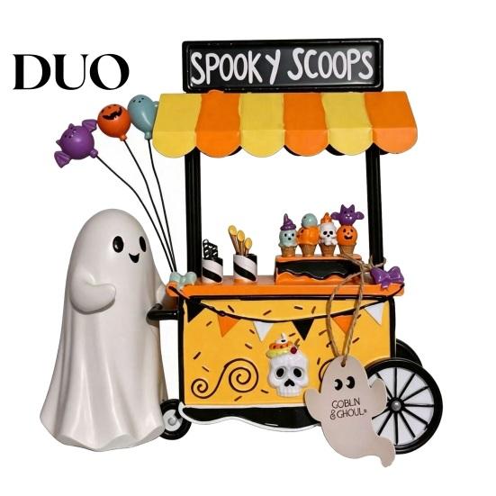 Seasonal Party Decor Halloween Ghost Resin Figurine, Spooky Cart Statue for Indoor Home Garden Decor, Table Centerpiece Festive Decoration Durable