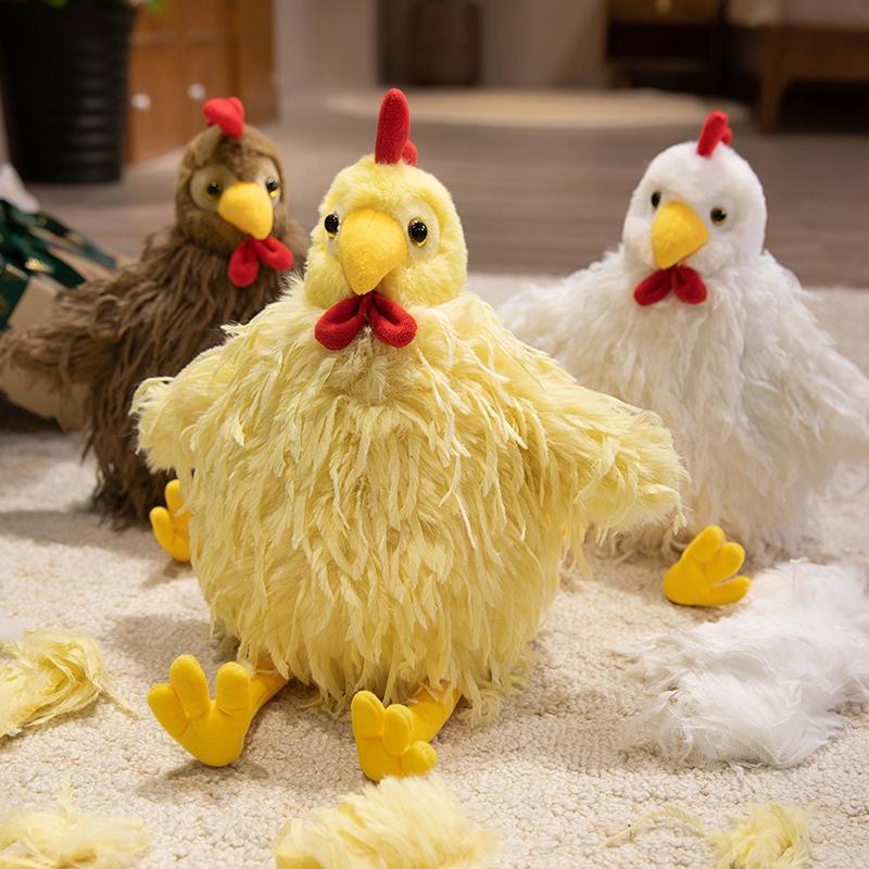 28cm Fluffy Rooster Plush Long-Hair Cute Chicken Stuffed Animal Super Soft Kawaii Birthday Gift Idea ideal for KidsandFarm Lovers Home Decoration