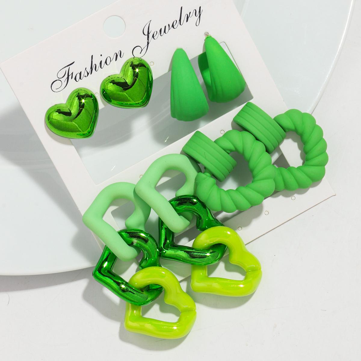 

Fashion Green Geometric Acrylic Earrings Set for Women Heart Shaped Resin Earring Pack Party Jewelry green