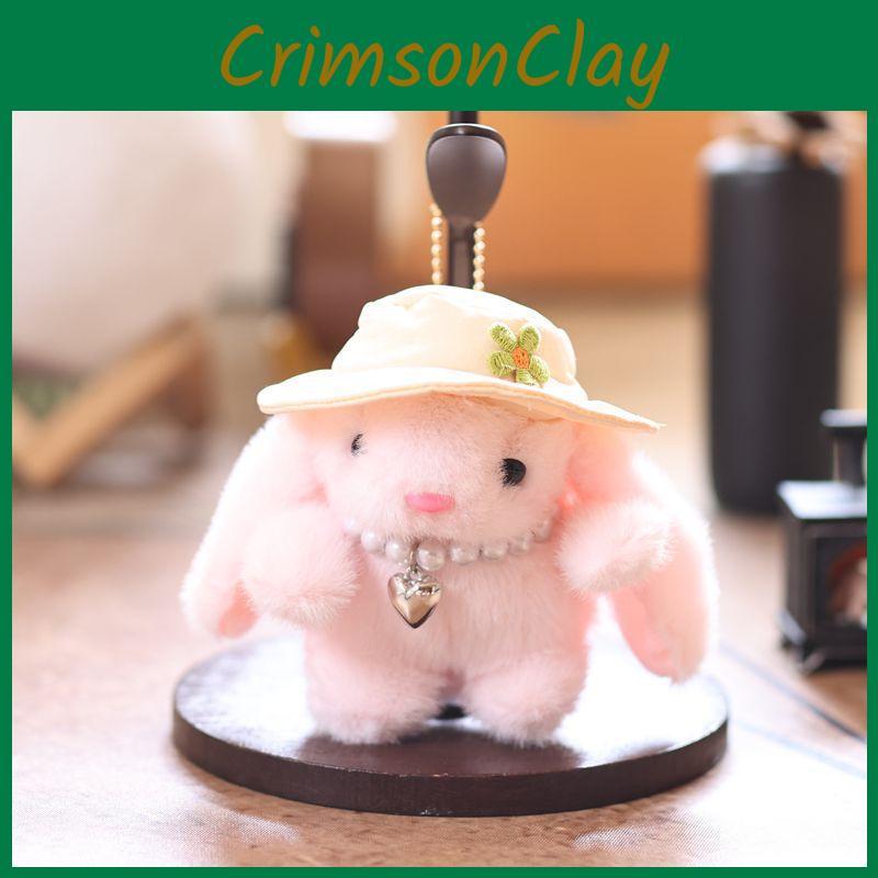 Decor Simulated Pearl Embroidered Flower Hat Cartoon Rabbit Plush Toy Pendant