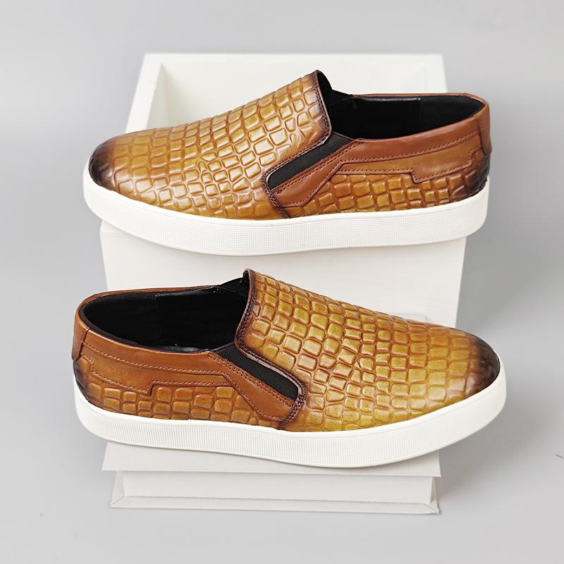 Fashion Genuine Leather Men's Loafers Pointed Stone Pattern Slip-on Penny Shoes Wedding Party Casual Formal Men's Dress Shoes