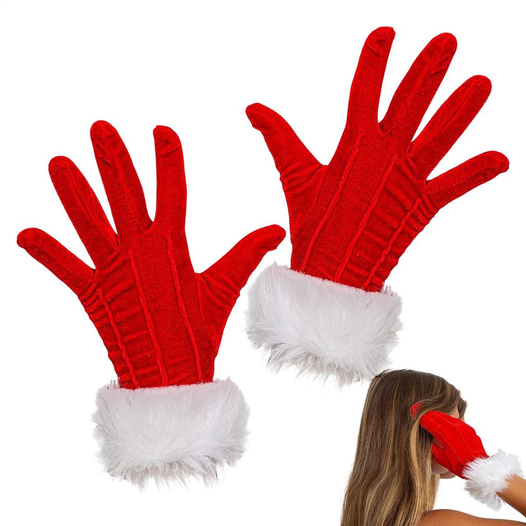 Weihnachtshandschuhe 1 Paar Samt Rot Partyzubehör Feiertags-Cosplay Fäustlinge mit Pelzkragen für Party Feiertag Festival Silvester