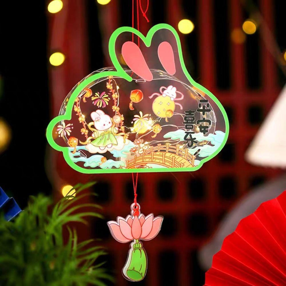 DIY Material Bag Mid-Autumn Festival Lantern DIY Glowing Light-Up Bunny Lantern  Photography Props