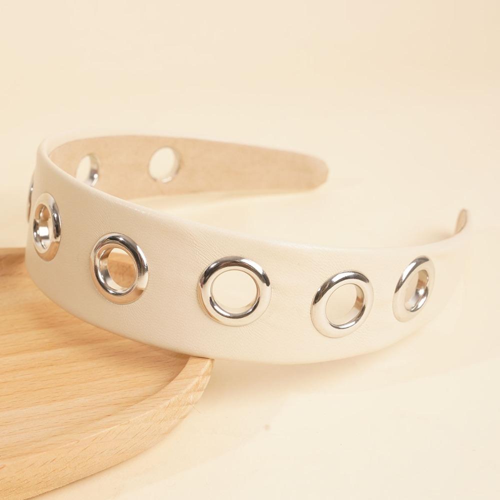 Grommet Hollowed Out Eyelets Headband Metal Ring Pu Leather Hair Band Casual Wear белый