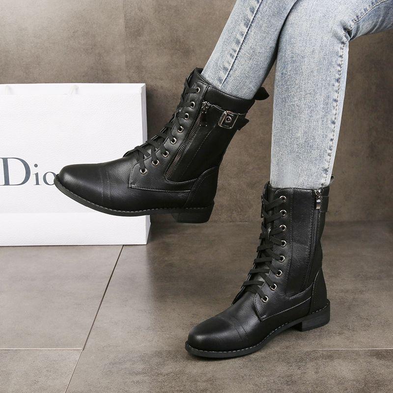 Meilaid 2025 Fall/Winter Brown Vintage Roman Women's Combat Boots with Cross Laces