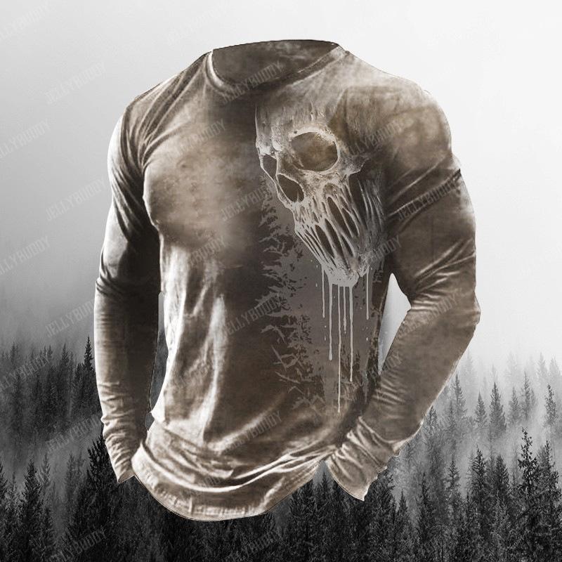Vintage Men's Imitation Cotton T Shirts Spring Autumn Crew Neck Loose Long Sleeve Casual Top Tees Men Clothing Oversized T Shirt