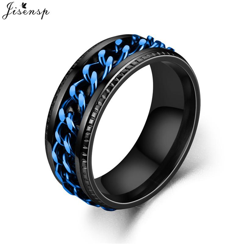 Fashion Anxiety Fidget Rings Relaxing Stainless Steel Rotatable Chain Ring for Men Women Spinner Zircon Gold Black Bague Homme