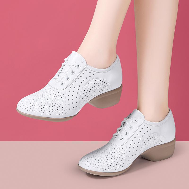 Genuine Leather Women Dance Shoes Women's Soft Soled Cowhide Shoes High Heels Ladies Practice Training Modern Sneakers Female