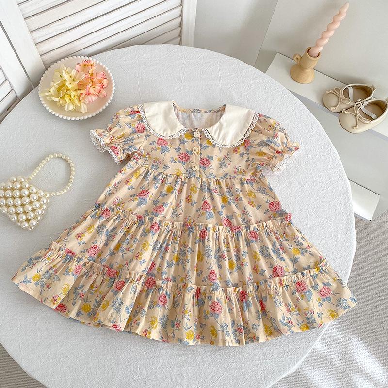 Girls' Summer Dress With New Floral Print And Doll Collar Stylish Dress For Young Girls
