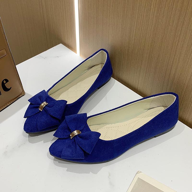 2025 Spring/Autumn Women's Bow Suede Loafers - British Style, Casual, Low-Cut, Plus Size