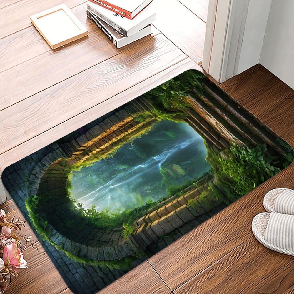 3D Visual Illusion Welcome Rug Doormat Deep Pit Trap Well Print Floor Mat Living Room and Bedroom Entry Foot Mat Fun Home Decor