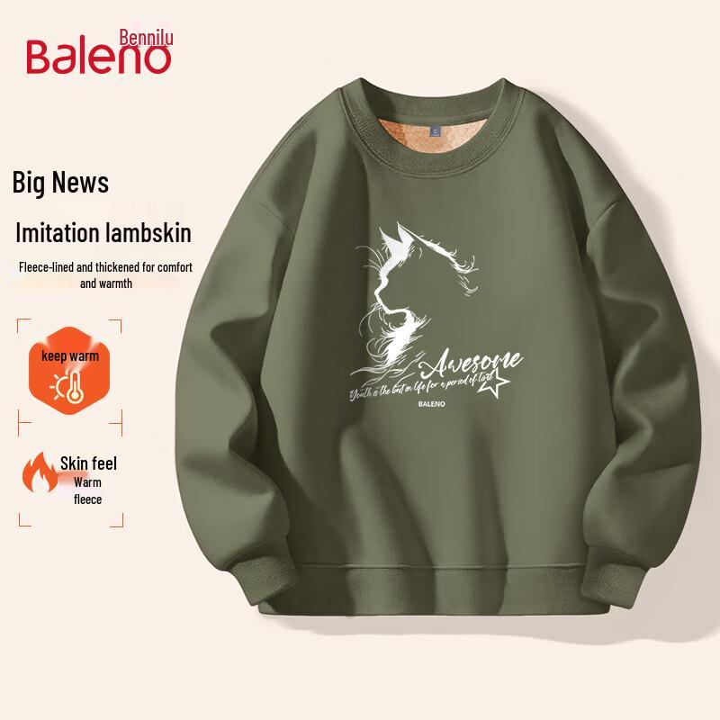 

Baleno Men s 2025 New Winter Warm Lamb Fleece Lined Crew Neck Sweatshirt M