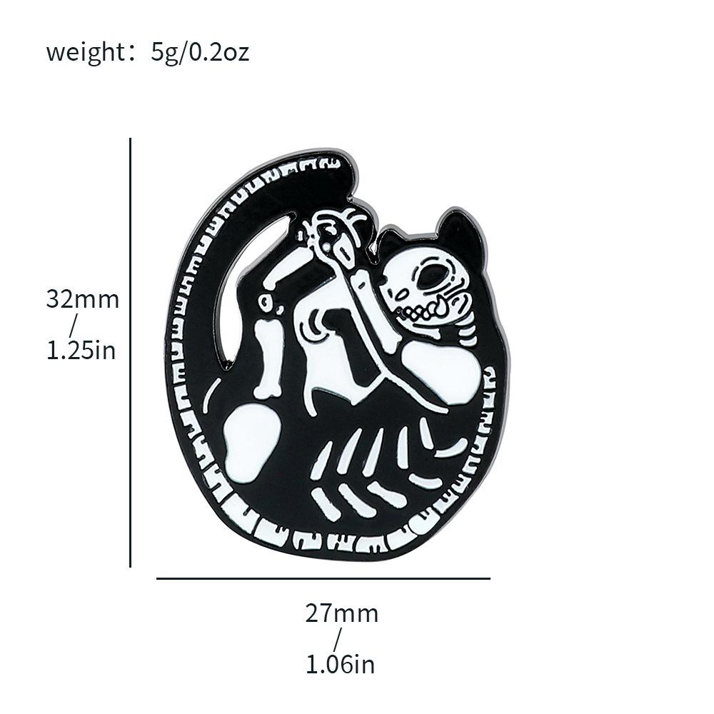 Personalized creative dark skeleton kitten brooch Halloween series puppy bird skeleton metal badge pin